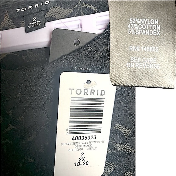TORRID Deep Black Sheer Stretch‎ Lace Crew Neck Tee NWT - Picture 8 of 8